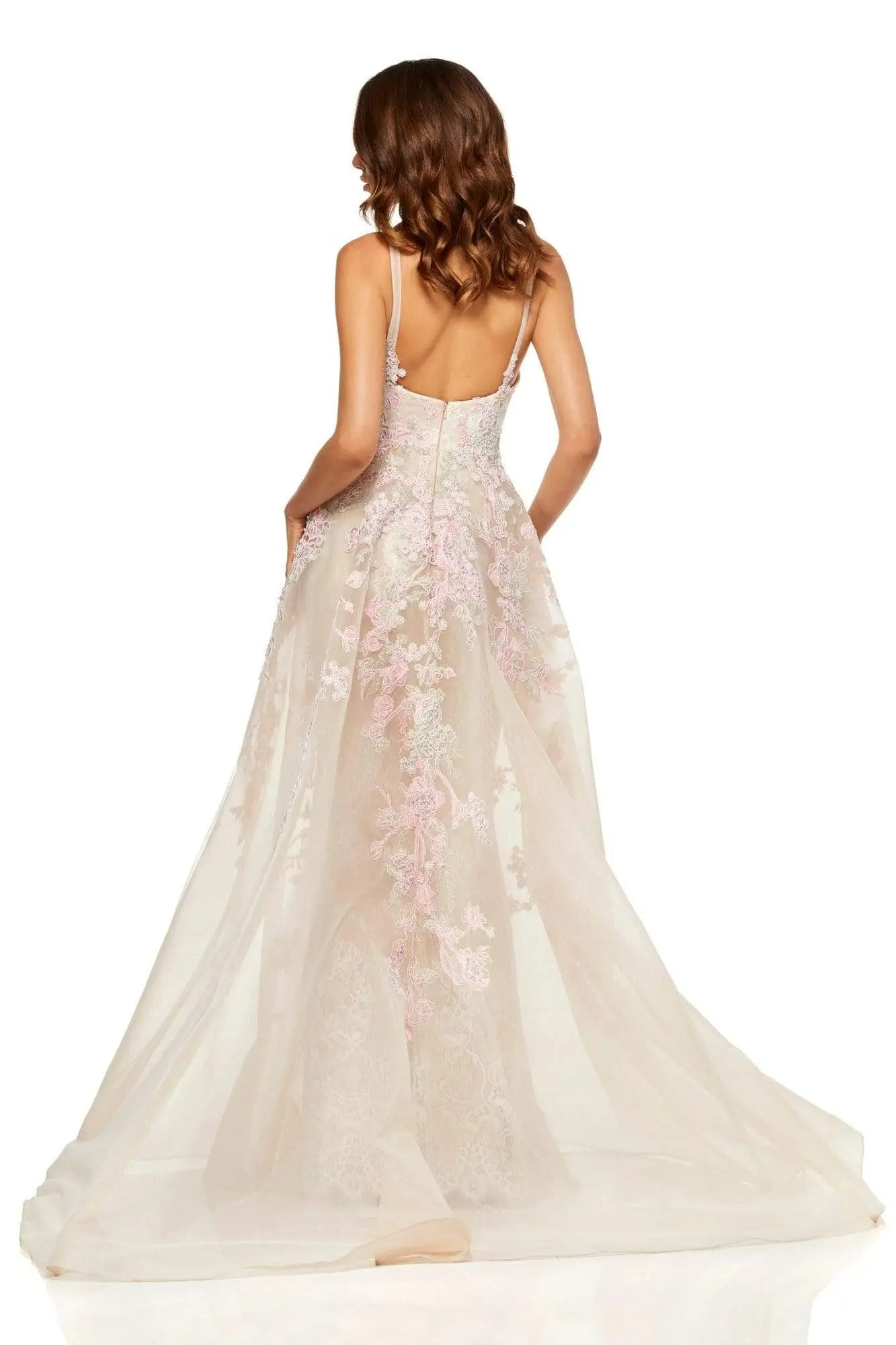 Sherri Hill - 52161 Floral Applique Bateau Dress With Overskirt 2 Sherri Hill - 52161 Floral Applique Bateau Dress With Overskirt - Image 2