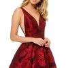 Sherri Hill - 52177 Deep V-neck Short Brocade A-line Dress