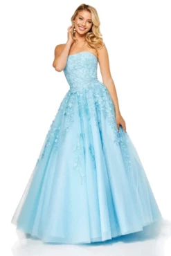 Sherri Hill - 52341 Strapless Floral Appliqued A Line Tulle Dress -Hot Sale WEDDING Store sherri hill 52341 strapless floral appliqued a line tulle dress prom dresses 00 light blue 11936476430419 scaled