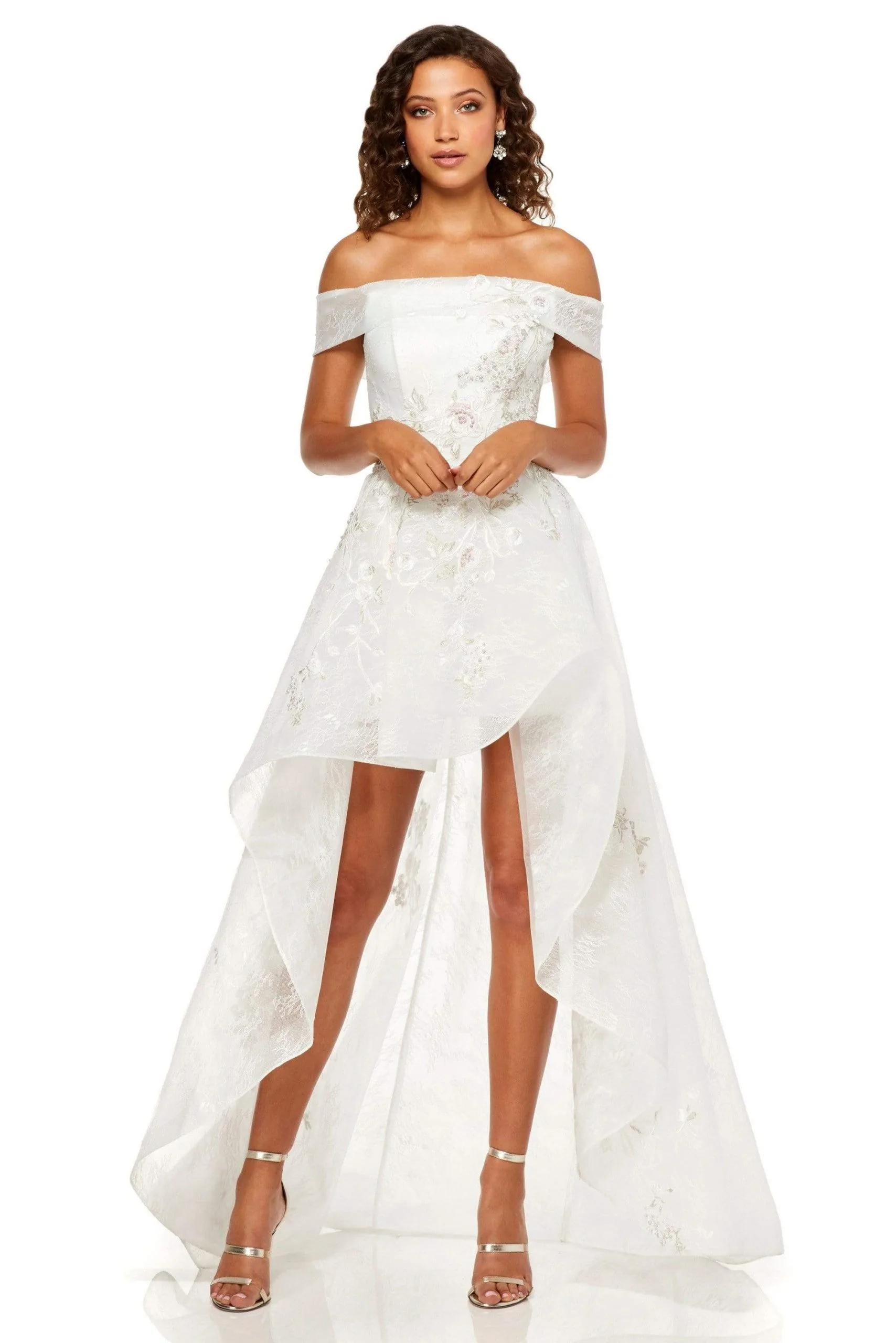 Sherri Hill - 52430 Off The Shoulder Beaded High-Low Dress 1 Sherri Hill - 52430 Off The Shoulder Beaded High-Low Dress