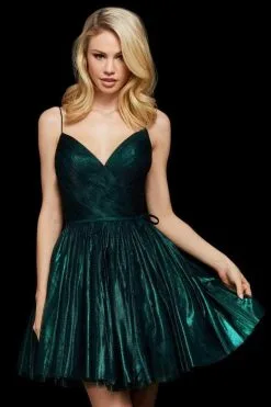 Sherri Hill - 53110 Sleeveless V-neck Cocktail Dress - 1 Pc Emerald In Size 16 Available