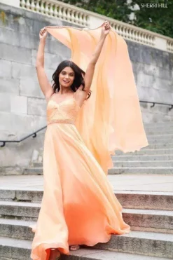 Sherri Hill - 53630 Ruched Beaded Chiffon A-line Dress -Hot Sale WEDDING Store sherri hill 53630 ruched beaded chiffon a line dress bridesmaid dresses 00 dreamcicle 13335398809683