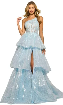 Sherri Hill 55527 - Corseted Layering A-line Shiny Gown