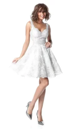 Sherri Hill - Short Sweetheart Metallic Lace A Line Dress 51521 - 1 Pc Ivory In Size 6 Available
