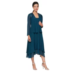 SLNY - 116184 Bejeweled Scoop Neck Chiffon Dress With Jacket -Hot Sale WEDDING Store slny 116184 bejeweled scoop neck chiffon dress with jacket wedding guest 10 mid teal 29132469141587