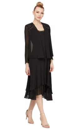 SLNY - 116184 Bejeweled Scoop Neck Chiffon Dress With Jacket