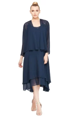 SLNY - 116184 Bejeweled Scoop Neck Chiffon Dress With Jacket -Hot Sale WEDDING Store slny 116184 bejeweled scoop neck chiffon dress with jacket wedding guest 14 navy 28031990235219