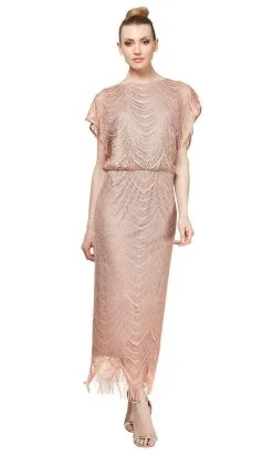 SLNY - 195173 Flutter Sleeve Fringed Crochet Dress