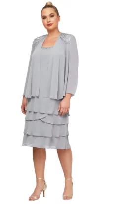 SLNY - 622372 Beaded Scoop Neck Chiffon Dress With Jacket