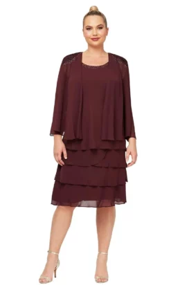 SLNY - 622372 Beaded Scoop Neck Chiffon Dress With Jacket -Hot Sale WEDDING Store slny 622372 beaded scoop neck chiffon dress with jacket cocktail dresses 14w fig 28029272096851