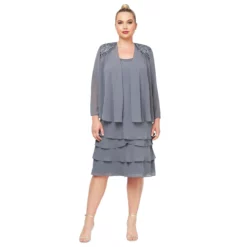 SLNY - 622372 Beaded Scoop Neck Chiffon Dress With Jacket -Hot Sale WEDDING Store slny 622372 beaded scoop neck chiffon dress with jacket cocktail dresses 29132484870227