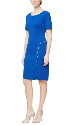 SLNY 9137226 - Button Ornate Sheath Cocktail Dress