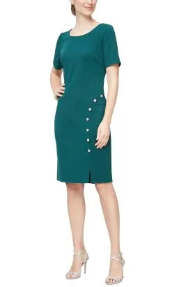 SLNY 9137226 - Button Ornate Sheath Cocktail Dress -Hot Sale WEDDING Store slny 9137226 button ornate sheath cocktail dress cock 6 dark emerald 31537111072851