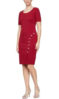 SLNY 9137226 - Button Ornate Sheath Cocktail Dress -Hot Sale WEDDING Store slny 9137226 button ornate sheath cocktail dress cock 6 deep red 31537110974547
