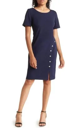 SLNY 9137226 - Button Ornate Sheath Cocktail Dress -Hot Sale WEDDING Store slny 9137226 button ornate sheath cocktail dress cock 6 navy 31537110810707