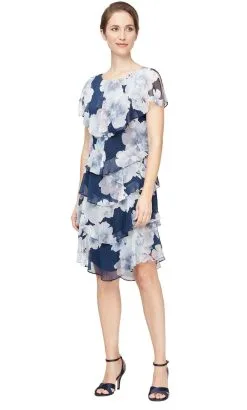 SLNY 9171869 - Floral Tiered Cocktail Dress