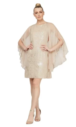 SLNY - 9179143 Glittered Dress With Mesh Cardigan