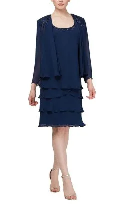 SLNY - 9270181 Beaded Scoop Midi Dress