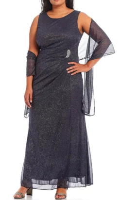 SLNY 9433148 - Brooch Ornate Glitter Evening Dress