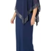 SLNY 9470329 - Foil Trimmed Cape Evening Dress