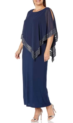 SLNY 9470329 - Foil Trimmed Cape Evening Dress