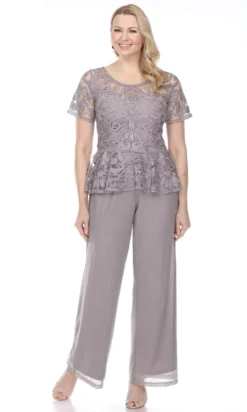 Soulmates 1902 - Peplum Short Sleeve Top W/ Special Occasion Pants Set -Hot Sale WEDDING Store soulmates 1902 peplum short sleeve top w special occasion pants set evening dresses smoke s 31400517468243