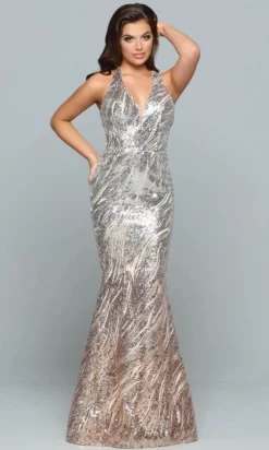 Sparkle Prom By Da Vinci 72186 - Plunging V-Neck Mermaid Prom Gown