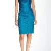 Sue Wong Bateau Neck Embroidered Cocktail Dress In Teal N5307