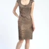 Sue Wong Cap Sleeve Sequined Cocktail Dress In Taupe N4405 -1 Pc Taupe In Size 4 Available