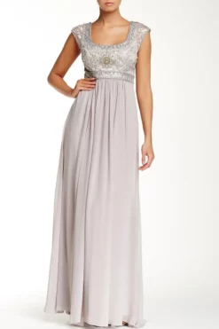 Sue Wong N4438 Sequined Scoop Neck Chiffon Dress - 1 Pc Platinum In Size 6 Available
