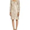 Sue Wong Sequined Paisley V-Neck Cocktail Dress N5115 - 2 Pcs Beige In Sizes 0 And 8 Available
