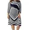 Sydney's Closet - CE1515 Plus Size Dress In Navy/Cream Print