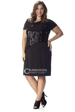 Sydney's Closet - CE1535 Plus Size Dress In Black