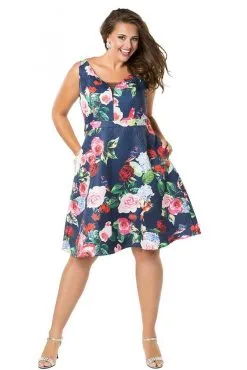 Sydney's Closet - CE1806 Floral Print V-neck Dress