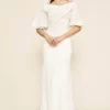 Tadashi Shoji - ALG19141LBR Short Bell Sleeve Off-shoulder Long Gown - 1 Pc Ivory In Size 12 Available