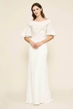 Tadashi Shoji - ALG19141LBR Short Bell Sleeve Off-shoulder Long Gown - 1 Pc Ivory In Size 12 Available