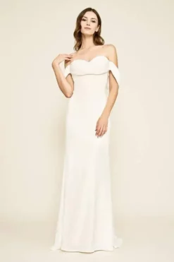 Tadashi Shoji - Amishta Off-The-Shoulder Crepe Gown ALG19170LBR - 1 Pc Ivory In Size 4 Available