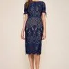 Tadashi Shoji - Bateau Lace Applique Sheath Dress - 1 Pc Midnight/Nude In Size 6 Available