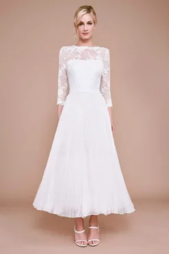 Tadashi Shoji - Keats Lace Tulle Tea-Length Dress