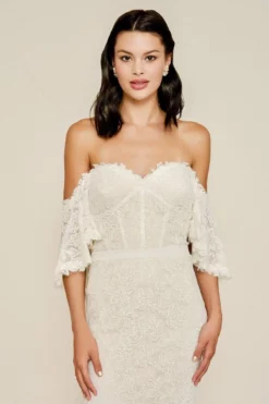Tadashi Shoji - Lace Embroidered Off-Shoulder Trumpet Gown -Hot Sale WEDDING Store tadashi shoji lace embroidered off shoulder trumpet gown wedding dresses 28014851817555