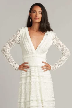 Tadashi Shoji - Long Sleeve Deep V Neck A-Line Dress 6 Tadashi Shoji - Long Sleeve Deep V Neck A-Line Dress -Hot Sale WEDDING Store tadashi shoji long sleeve deep v neck a line dress special occasion dress 29448079310931