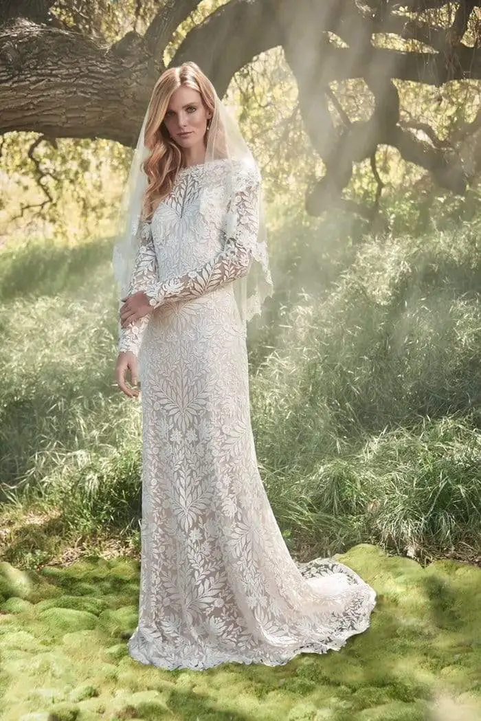 Tadashi Shoji - Long Sleeve Embroidered Bateau Wedding Dress 4 Tadashi Shoji - Long Sleeve Embroidered Bateau Wedding Dress - Image 4