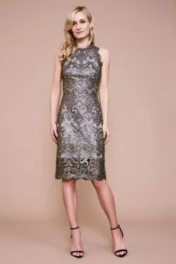 Tadashi Shoji - Sequin Embroidered Column Cocktail Dress - 1 Pc Dark Pearl In Size 4 Available