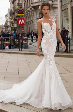 Tarik Ediz - 50406 Floral Lace Mermaid Dress With Train