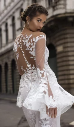 Tarik Ediz - 50407 Floral Lace Long Bell Sleeve Mermaid Dress -Hot Sale WEDDING Store tarik ediz 50407 floral lace long bell sleeve mermaid dress wedding dresses 29001345007699