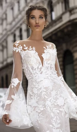 Tarik Ediz - 50407 Floral Lace Long Bell Sleeve Mermaid Dress -Hot Sale WEDDING Store tarik ediz 50407 floral lace long bell sleeve mermaid dress wedding dresses 6982462406739