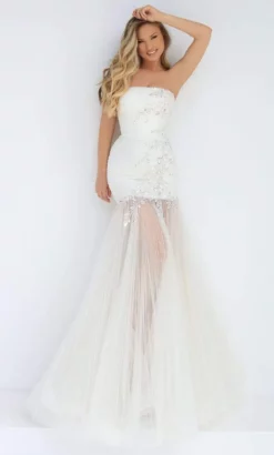 Tarik Ediz - 50896 Straight-Across Bejeweled Illusion Bridal Gown