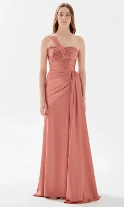 Tarik Ediz 52115 - One Shoulder Strap Ruched Dress -Hot Sale WEDDING Store tarik ediz 52115 one shoulder strap ruched dress prom dresses 00 sunset 31445699592275