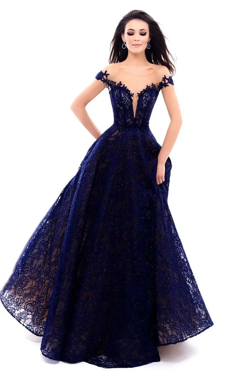 Tarik Ediz - 93321 Illusion Off Shoulder Corset Bodice Ballgown 1 Tarik Ediz - 93321 Illusion Off Shoulder Corset Bodice Ballgown