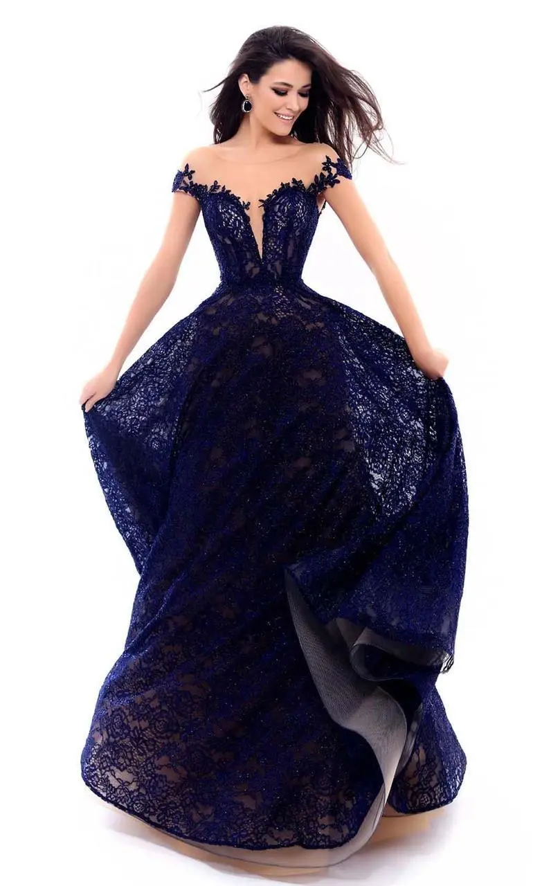 Tarik Ediz - 93321 Illusion Off Shoulder Corset Bodice Ballgown 2 Tarik Ediz - 93321 Illusion Off Shoulder Corset Bodice Ballgown - Image 2